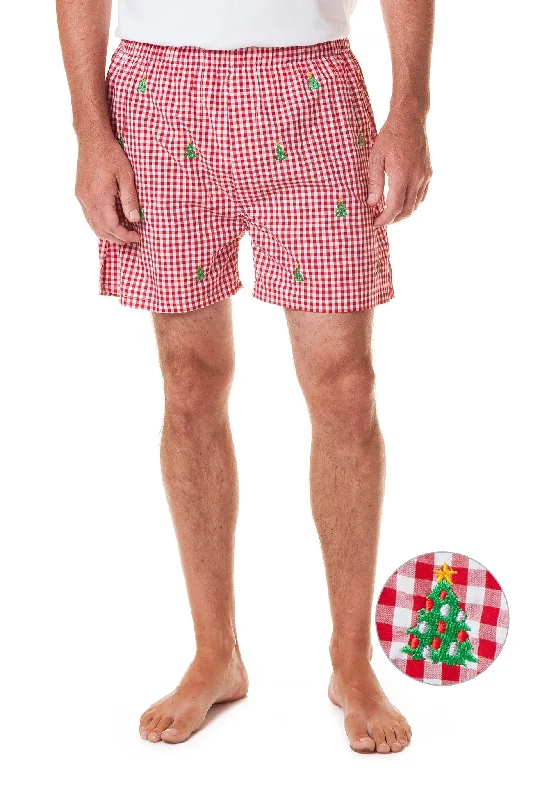 Reduced Prices Barefoot Boxer Wide Gingham Red with Christmas Tree