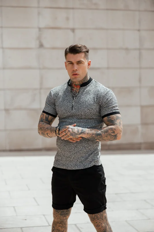 Weekend Specials You Can't Miss Father Sons Classic Grey Ribbed Zip Grandad Collar Shirt Short Sleeve - FSH762 Weekend Specials You Can't Miss Father Sons Classic Grey Ribbed Zip Grandad Collar Shirt Short Sleeve - FSH762
