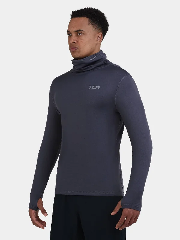 Seasonal Sale Warm-Up Thermal Long Sleeve Funnel Neck Top For Men With Brushed Inner Fabric, Thumbholes & Reflective Strips Seasonal Sale Warm-Up Thermal Long Sleeve Funnel Neck Top For Men With Brushed Inner Fabric, Thumbholes & Reflective Strips