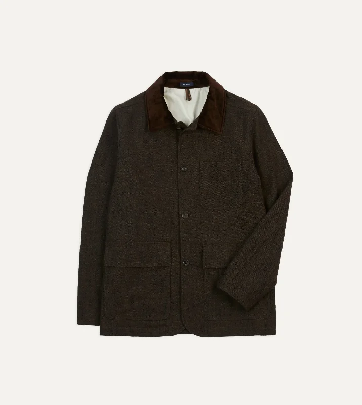 Sneak Peek Sale Brown Wool-Cotton Three-Pocket Chore Jacket