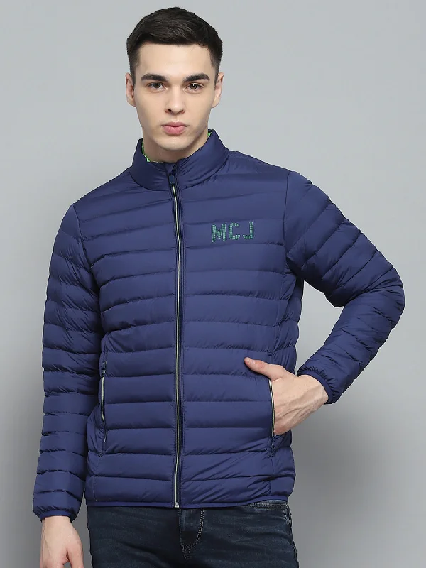 Overstock Sale Men Blue Solid Mock Neck Full Sleeve Jacket