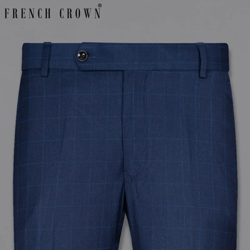 Buy Now Big Stone Blue Super fine Subtle Checkered Wool Rich Pant