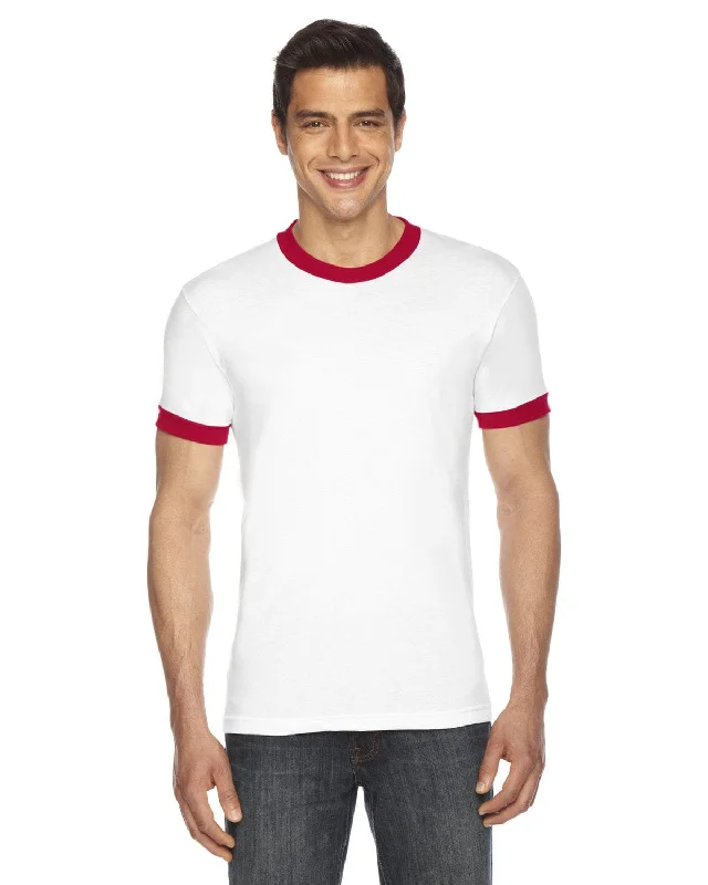 Price Slash American Apparel Unisex Poly-Cotton Short Sleeve Ringer T-Shirt | White/ Red Price Slash American Apparel Unisex Poly-Cotton Short Sleeve Ringer T-Shirt | White/ Red