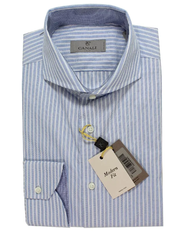 Weekend Specials to Celebrate Canali Dress Shirt Blue White Navy Stripes - Modern Fit 40 - 15 3/4 Weekend Specials to Celebrate Canali Dress Shirt Blue White Navy Stripes - Modern Fit 40 - 15 3/4
