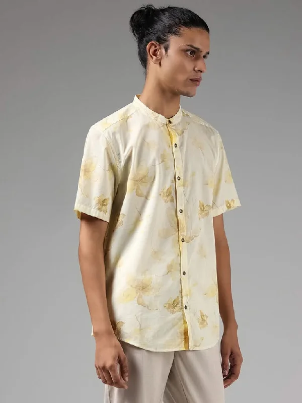 Great Deals ETA Yellow Floral Printed Cotton Resort-Fit Shirt