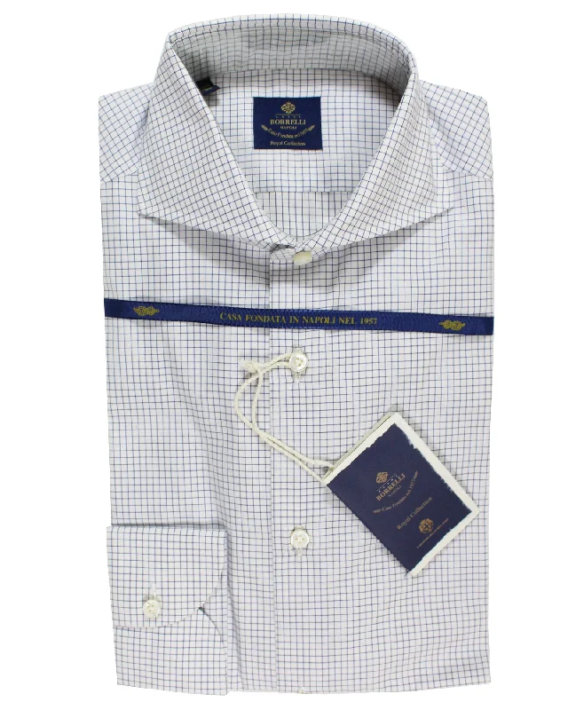 Huge Savings Luigi Borrelli Dress Shirt White Navy Graph Check - Royal Collection 38 - 15