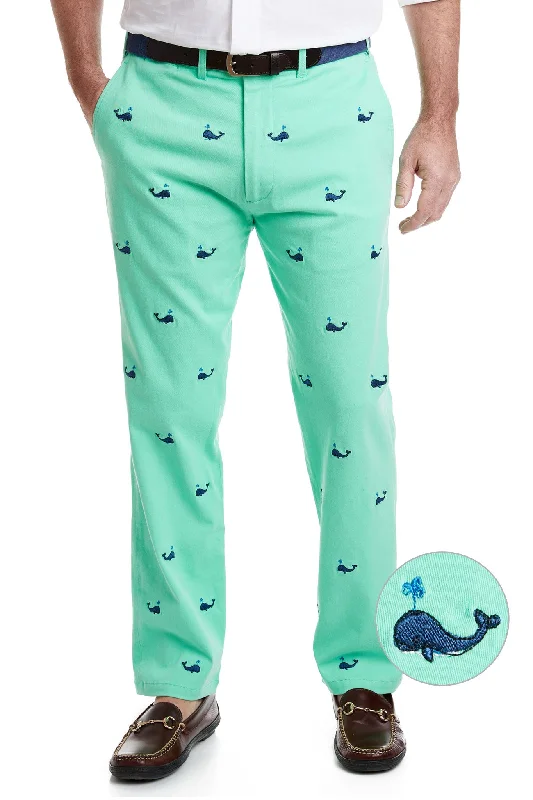 Savings Alert Harbor Pant Stretch Twill Spring Green with Spouting Whale