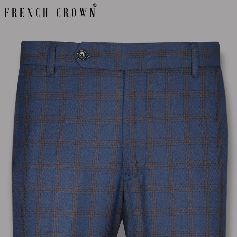 Price Fest Space Blue with Russet Windowpane Premium Wool Pant