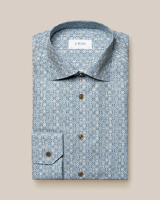 Weekend Deals That Spark Mid Blue Medallion Print Slim Fit Twill Shirt - ETON
