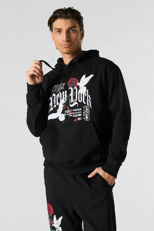 Act Now New York Doves Embroidered Fleece Hoodie