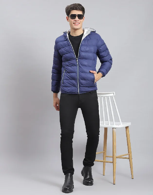 Year-End Sale Men Blue Solid Hooded Full Sleeve Jacket