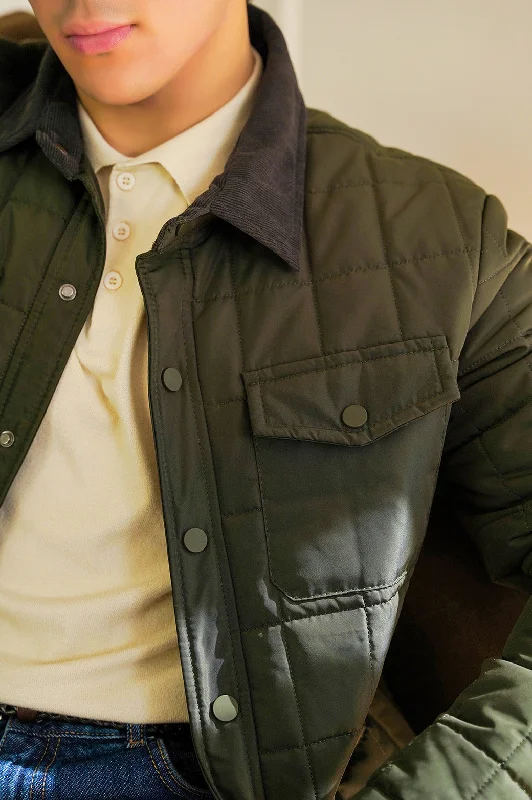 Savings Event QUILTED SHACKET WITH CORDUROY COLLAR