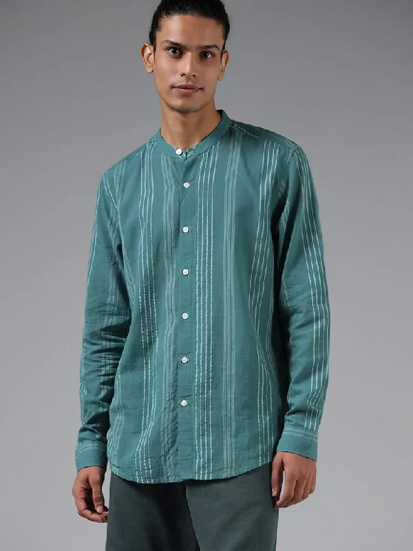 Bargain Prices ETA Teal Striped Cotton Resort-Fit Shirt