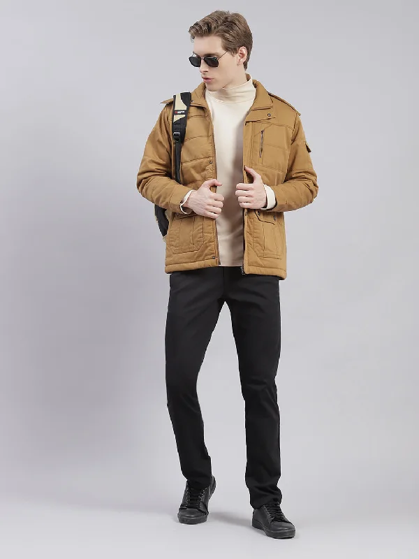 Daily Deals Men Brown Solid Hooded Full Sleeve Jackets