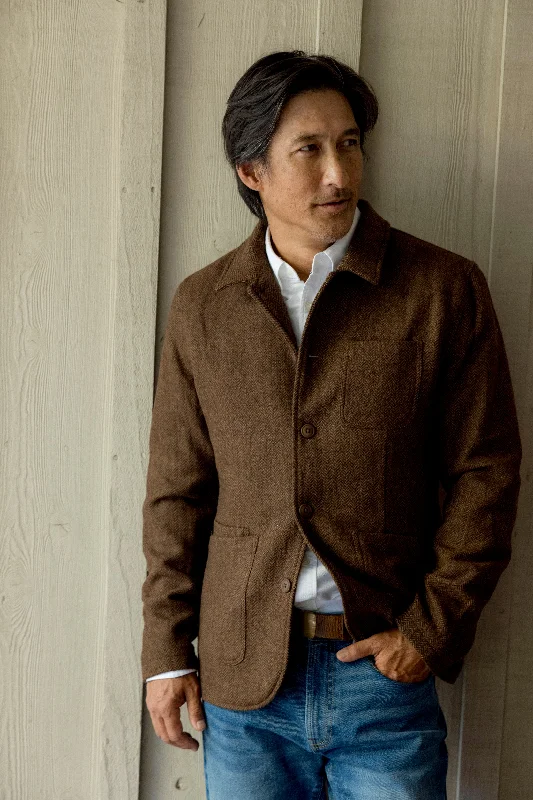 Exclusive Savings Tweed Industrial Jacket - Brown Herringbone