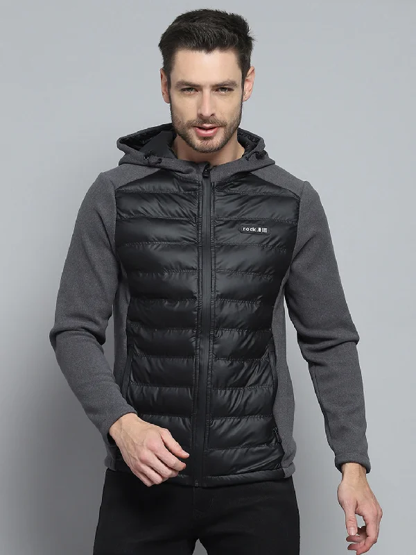Weekend Savings Spectacle Men Charcoal Solid Hooded Full Sleeve Jacket