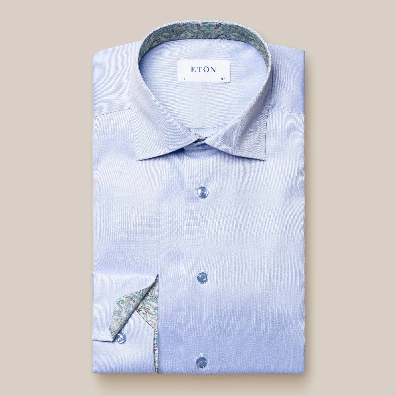 Weekend Special Light Blue Signature With Contrast Twill Slim Fit- ETON