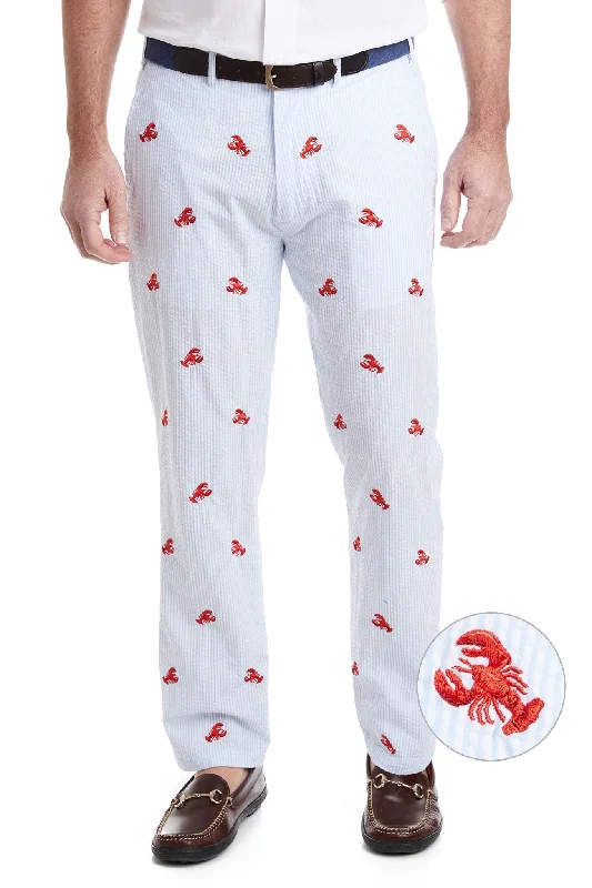 Deal Alert Harbor Pant Blue Seersucker with Lobster