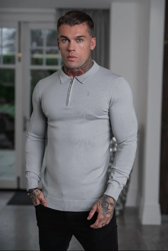 Exclusive Weekend Offers Inside Father Sons Classic Grey Merino Wool Knitted Zip Polo Long Sleeve Jumper With FS Embroidery- FSN009 Exclusive Weekend Offers Inside Father Sons Classic Grey Merino Wool Knitted Zip Polo Long Sleeve Jumper With FS Embroidery- FSN009