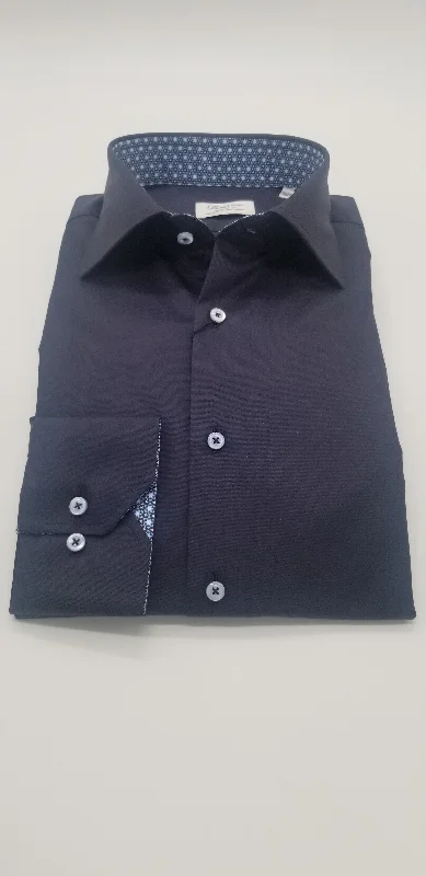 Hurry In Fitted Body Navy Long Sleeve Shirt with Contrast 684771 1901
