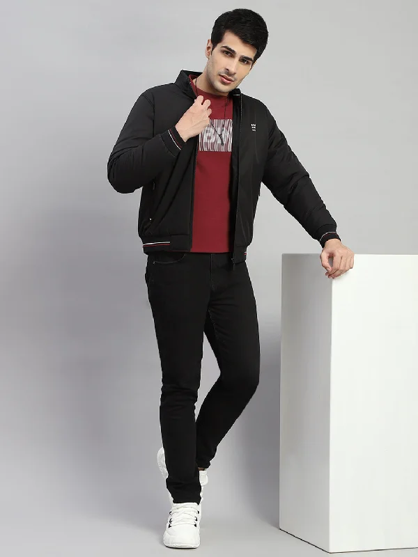 Bonus Savings Men Black Solid Mock Neck Full Sleeve Jacket