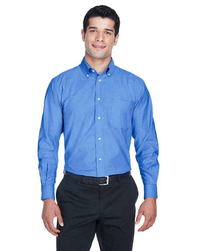 Price Cut Harriton Mens Long Sleeve Oxford with Stain-Release | French Blue