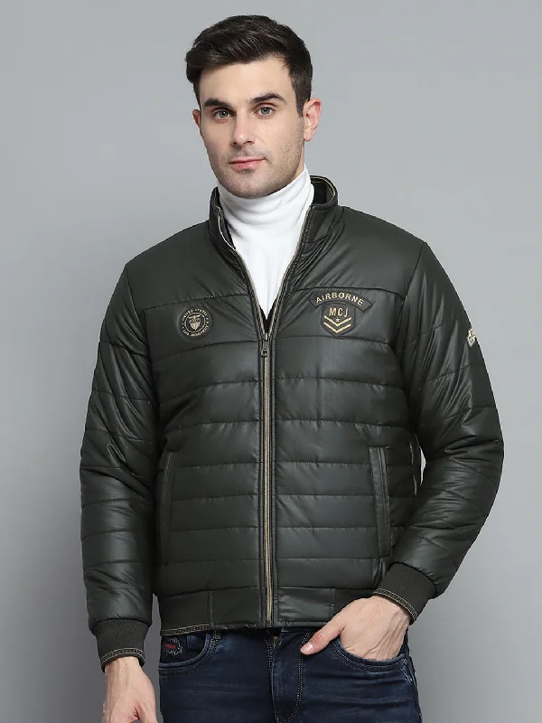 Price Cut Men Olive Solid Mock Neck Full Sleeve Jacket