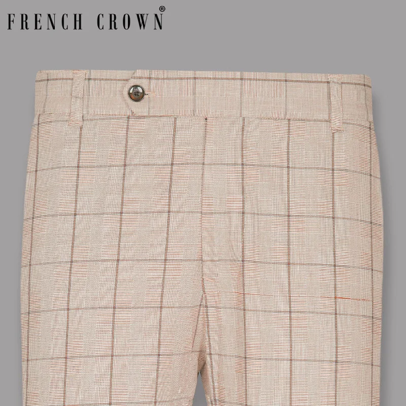 Amazing Deals Beige Windowpane Wool Rich Pant