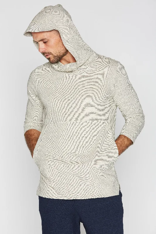 Price Drop Alert Men's 3/4 Sleeve Cowl Neck Visor Hoodie - Ivory & Black Stripe