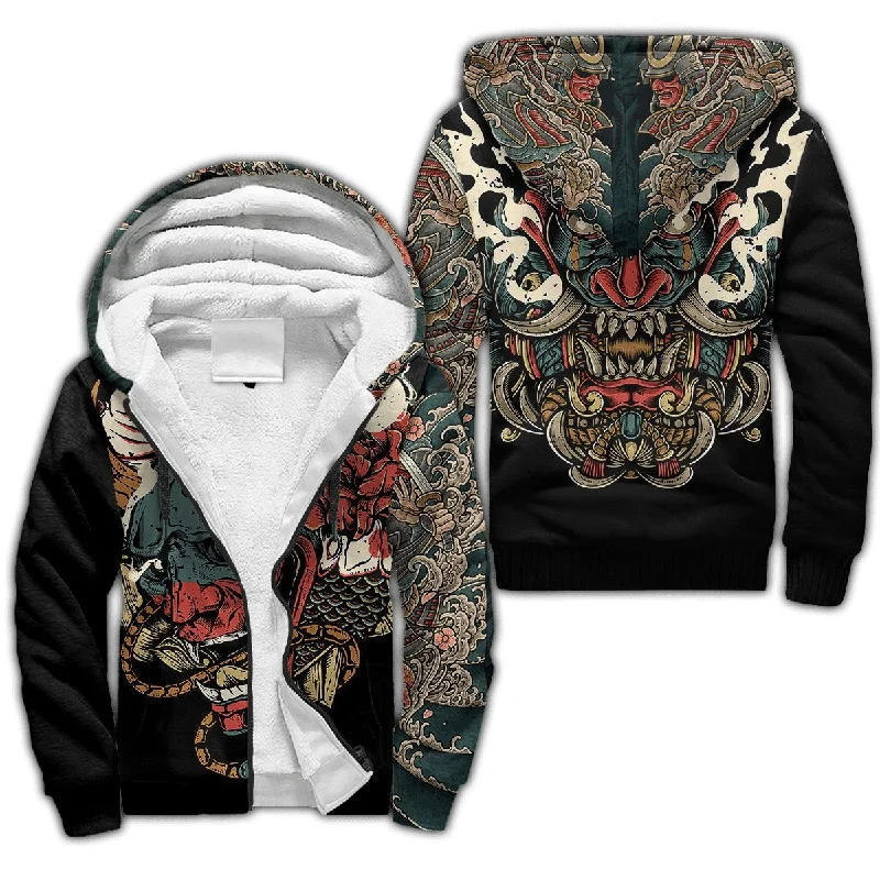 Overstock Sale Tattoo Pattern 3D-Printed Winter Zipped Hoodie