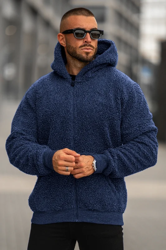 Weekend Discounts to Enjoy Gothic Sherpa Furr Hoodie - Navy (Relax Fit)