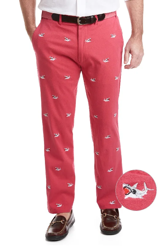 Act Fast Harbor Pant Stretch Twill Hurricane Red with Great White Shark