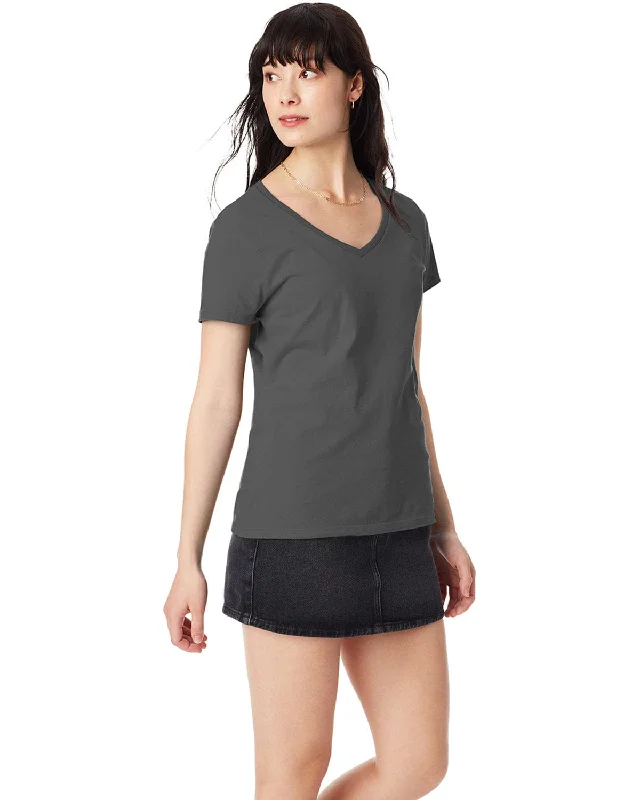Hot Deal Hanes Ladies Ringspun Cotton Nano V-Neck T-Shirt | Smoke Gray