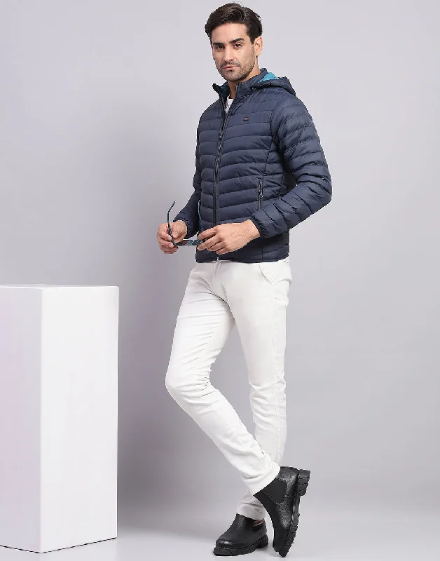 New Markdowns Men Navy Blue Solid Hooded Full Sleeve Jacket