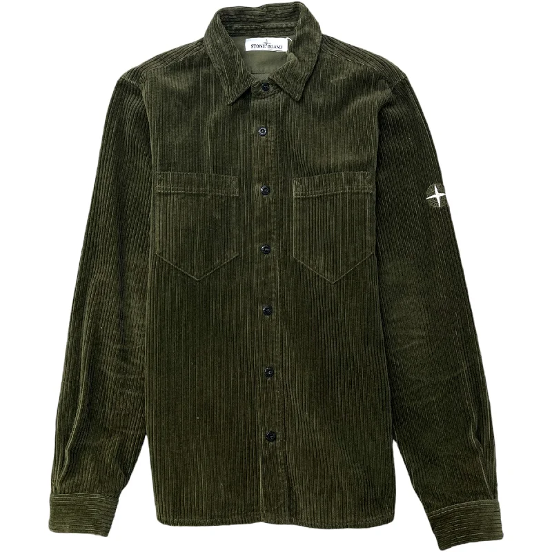Mega Discount Men's Embroidered Logo Corduroy OverShirt Khaki Size S