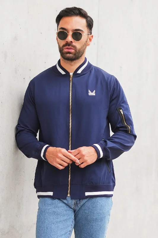 Weekend Discounts to Relish Imported Lightweight Twill Woven Bomber - Navy