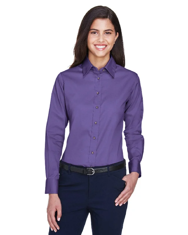 Blowout Deals Harriton Ladies Long Sleeve Stain-Release Twill Shirt | Team Purple