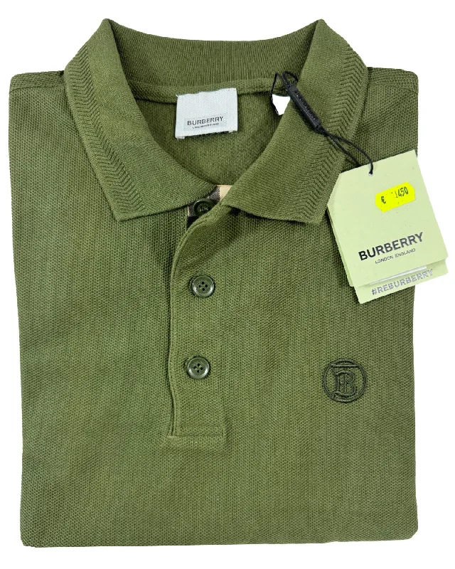 Hurry In Burberry Men Polo Shirt Eddie Olive Cotton Regular Fit XXL SALE