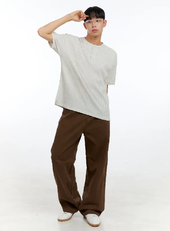 Doorbuster Deal Men's Solid Cotton Wide-Leg Pants (Brown) IG416