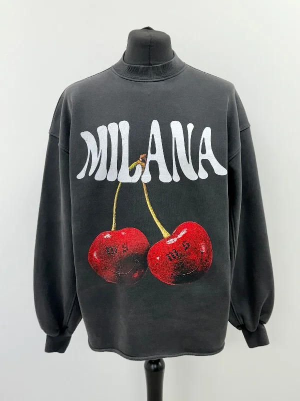 Deep Discounts Washed Black Cherry Heavyweight Open Hem Sweatshirt.