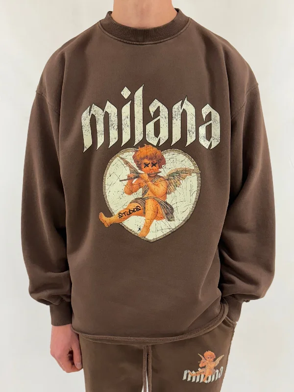 Weekend Deal Washed Brown Cherub Heavyweight Open Hem Sweatshirt.
