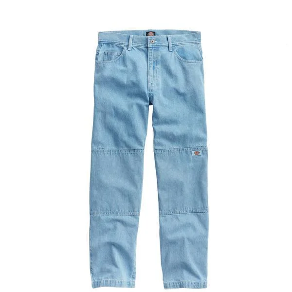 Price Rollback Dickies Skateboarding Double Knee Denim Pants Loose Fit Light Wash