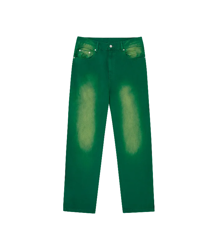 Price Drop GARMENT DYED DENIM PANTS - GREEN