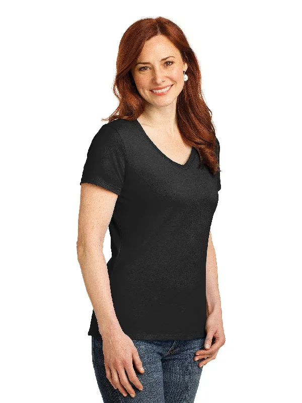 Limited Stock Hanes Ladies Ringspun Cotton Nano V-Neck T-Shirt | Heather Red