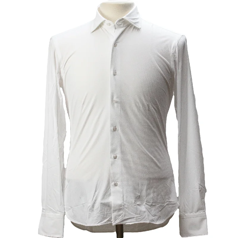 Final Clearance White Jersey Stretch Slim Fit Shirt - Orian