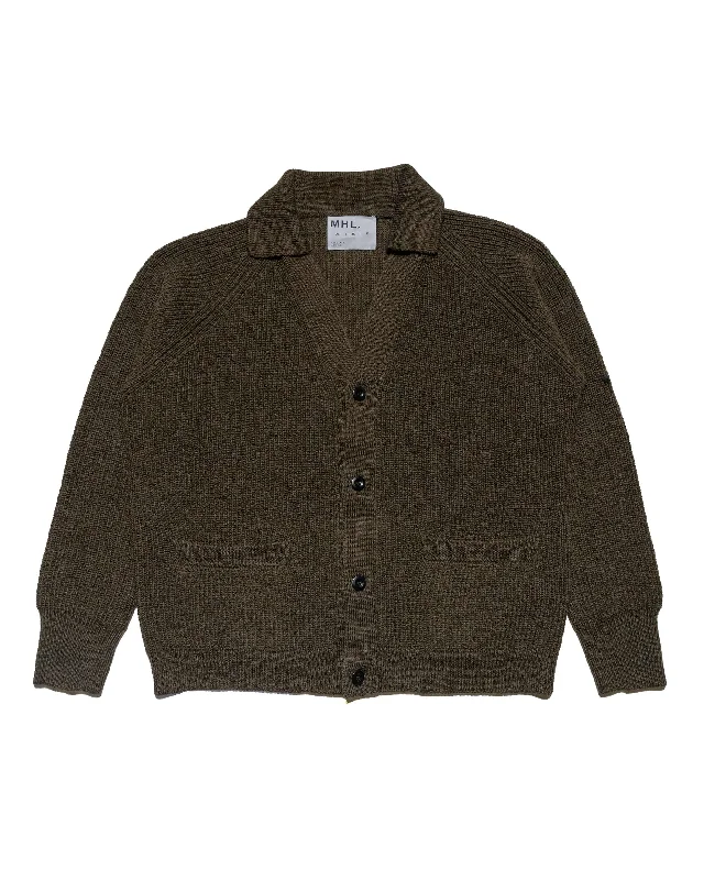 Limited Availability MHL Collared Cardigan Virgin Wool Dark Olive