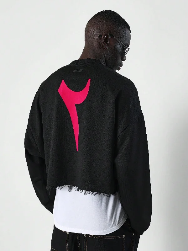 Unmissable Offer Crop Fit Raw Edge Hem Sweatshirt With Arabic Letter & Number Graphic Print Unmissable Offer Crop Fit Raw Edge Hem Sweatshirt With Arabic Letter & Number Graphic Print