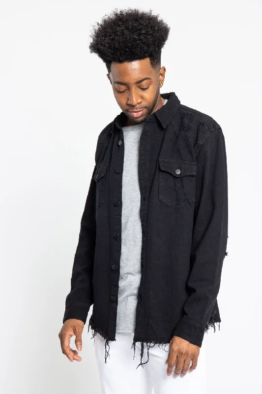 Hot Deal Distressed Denim Button Up Shirt Jacket