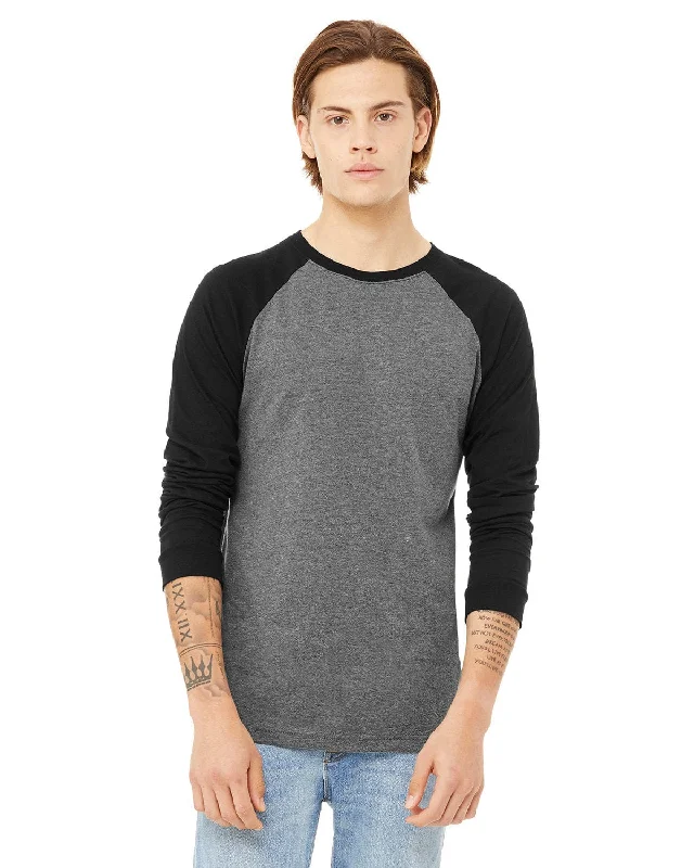 Weekend Discounts to Enjoy Bella+Canvas Mens Baseball T-Shirt | Deep Hthr/ Black