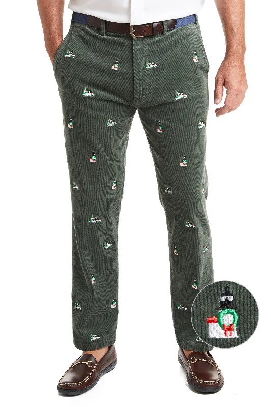Price Cut Beachcomber Corduroy Pant Olive with Santa Boat and Lighthouse